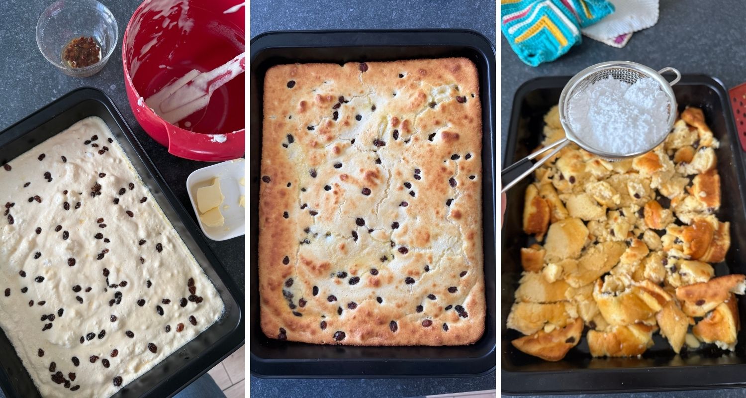 Zubereitung von Quarkschmarrn für viele im Backofen