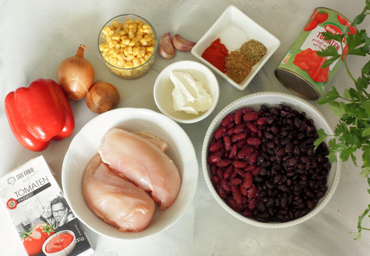 Zutaten für Chicken Chili aus dem Slowcooker